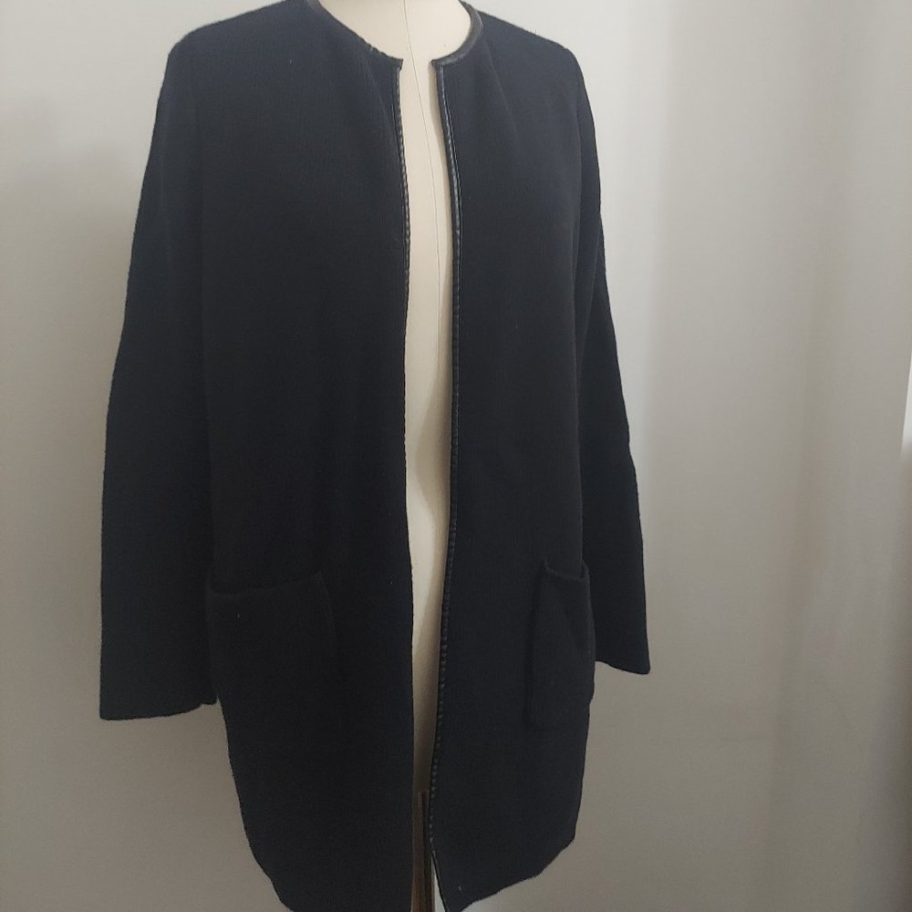 Faux Leather Trim Coatigan